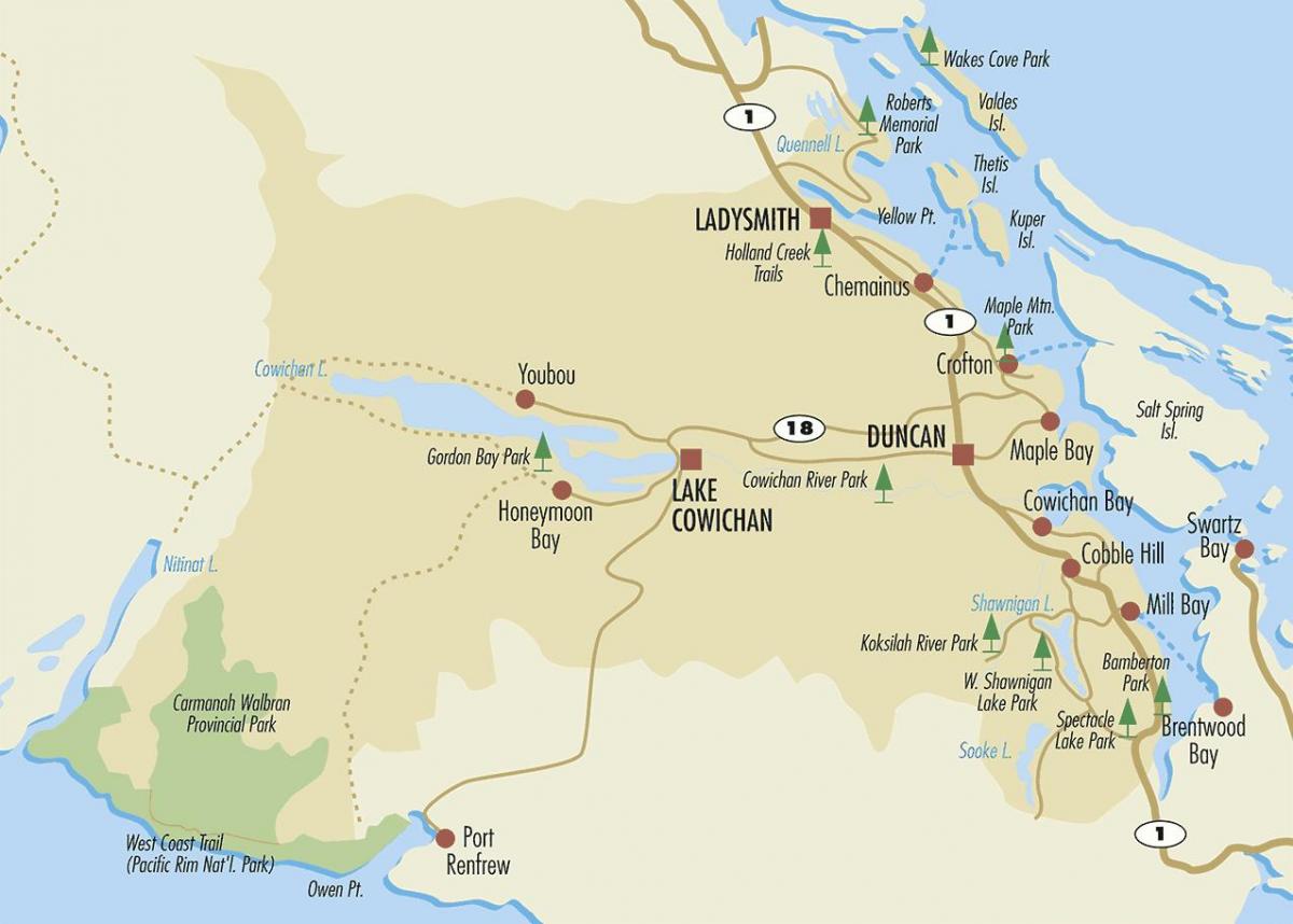 Kaart van duncan vancouver eiland 