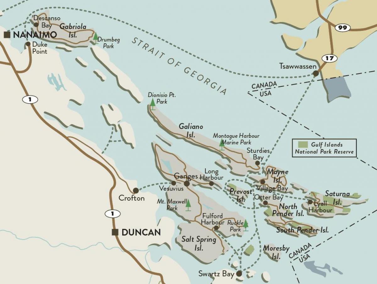 kaart van vancouver island en die golf eilande