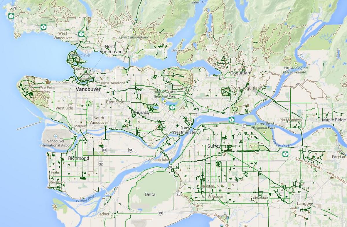 Kaart van die metro vancouver fietsry