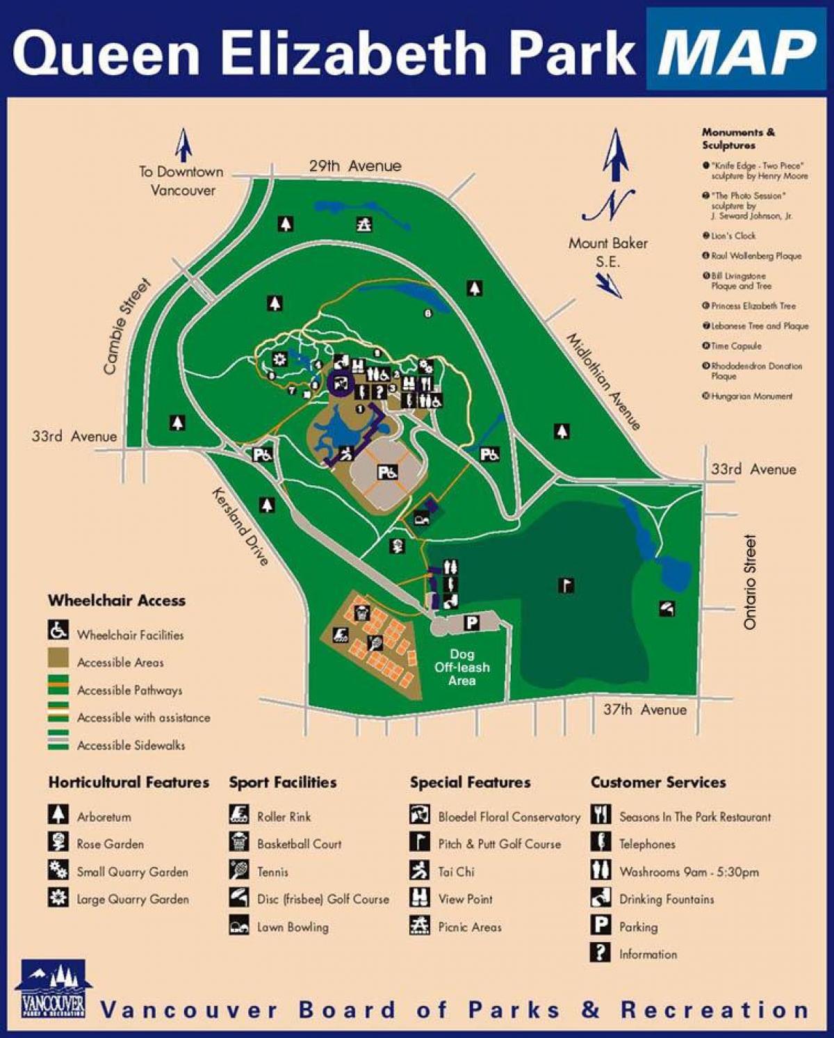 Kaart van die queen elizabeth park vancouver