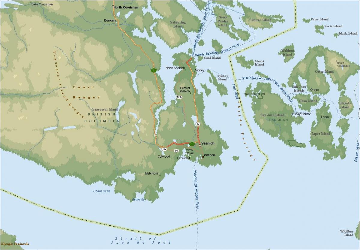 Kaart van saanich vancouver eiland