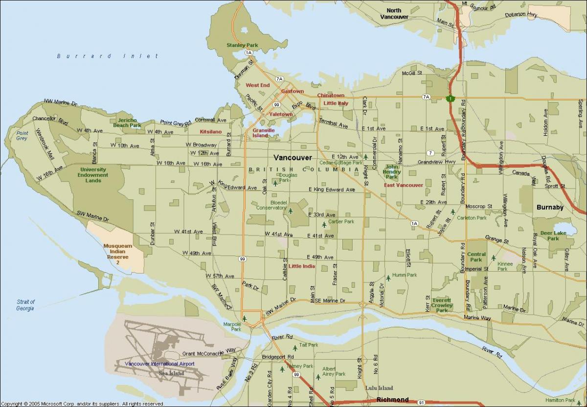 Kaart van die straat vancouver bc kanada