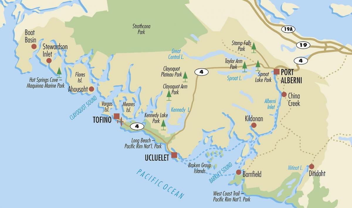 Kaart van ucluelet vancouver eiland