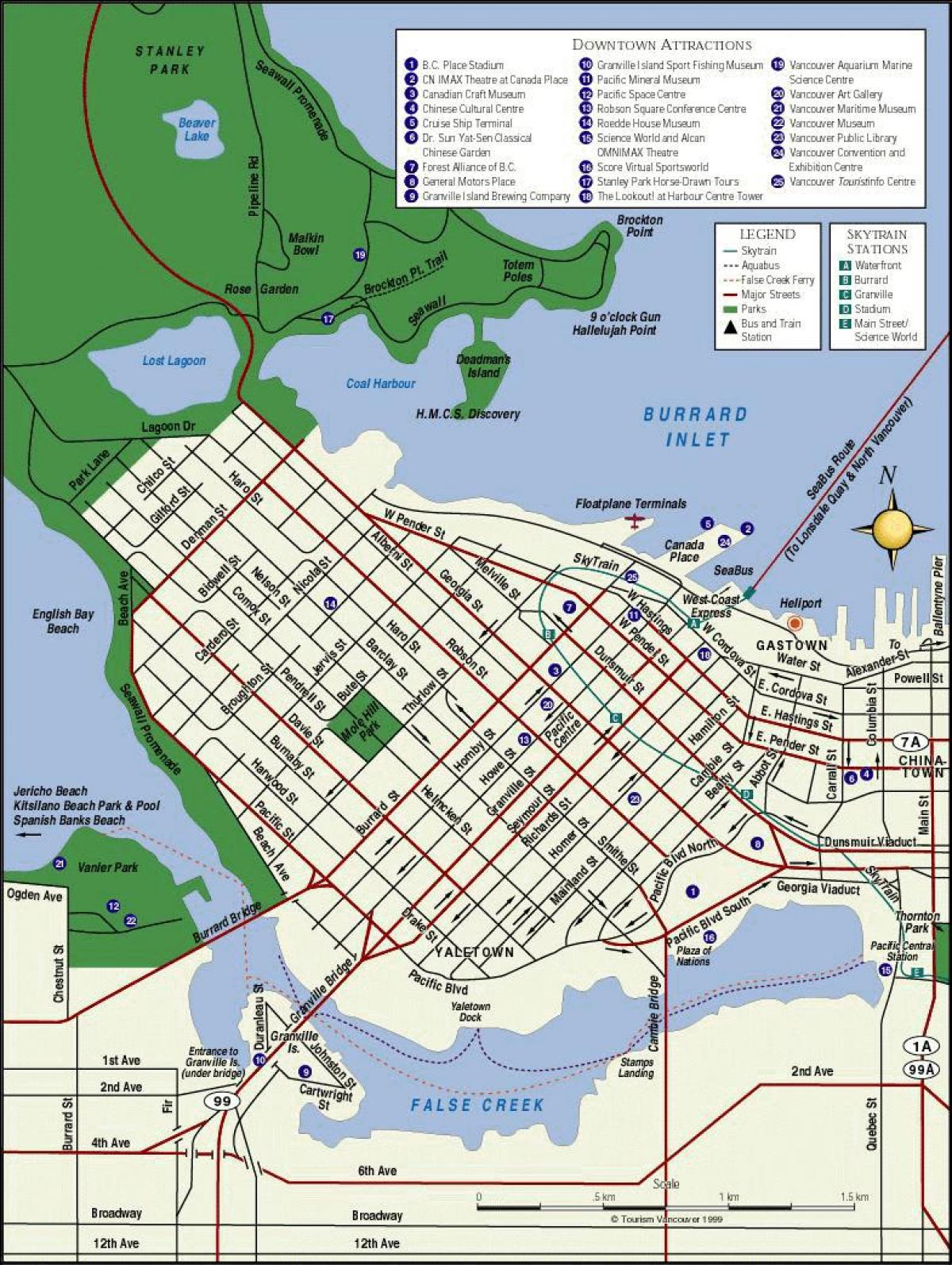 Kaart van vancouver stad sentrum